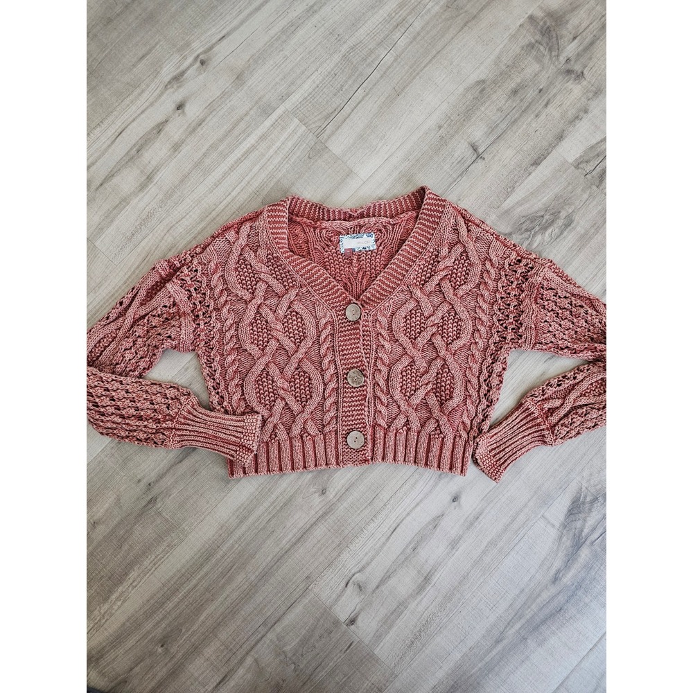 Pilcro Anthropologie Womens XS Terracotta Cable Knit Cropped Cardigan Sweater